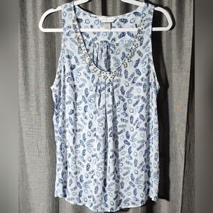 Christopher & Banks Blue and White Flip Flop Print Tank with Silver Studs Size L